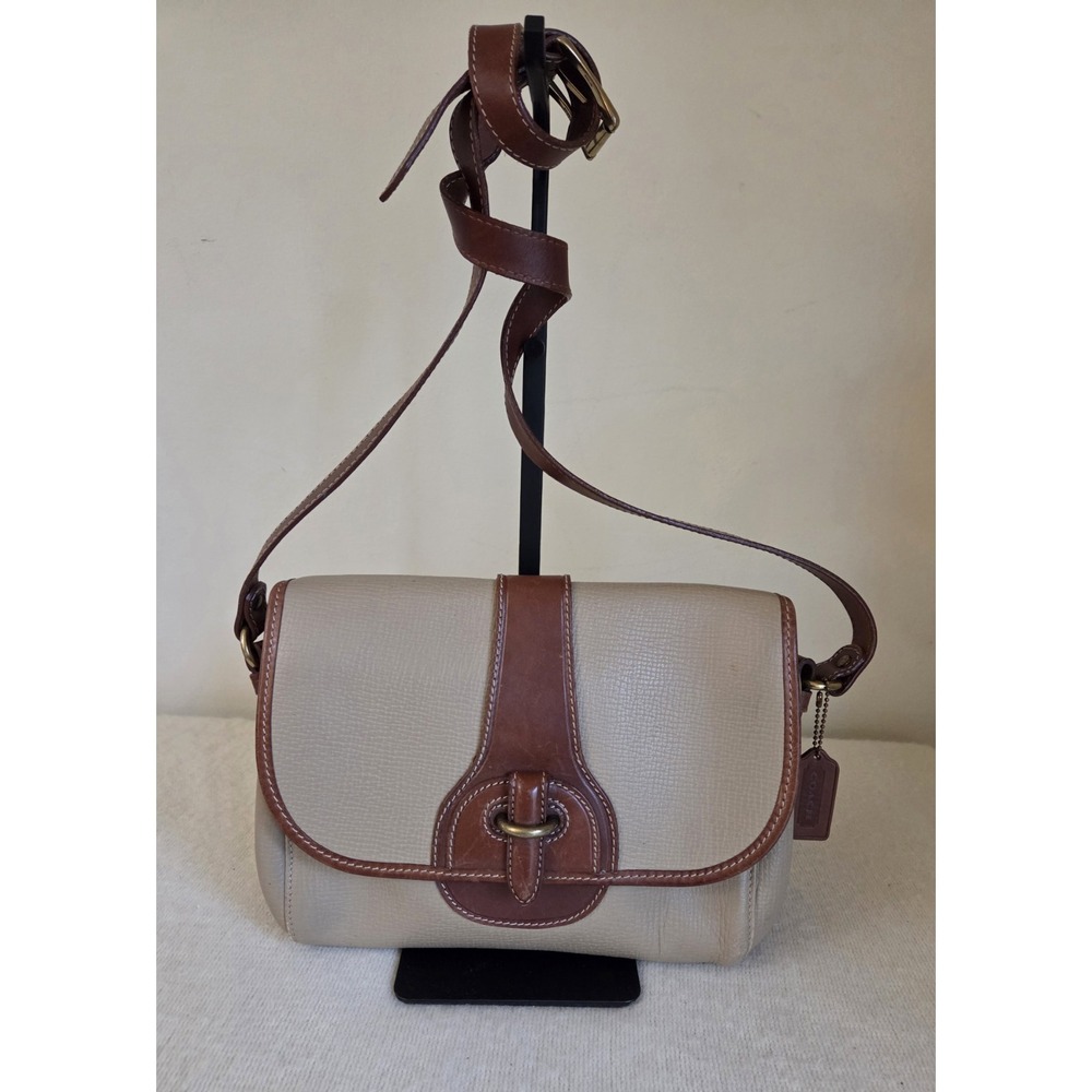 Vintage Coach Dakota Rider Bag Khaki Leather British Tan Trim Bag 90s Italy Rare